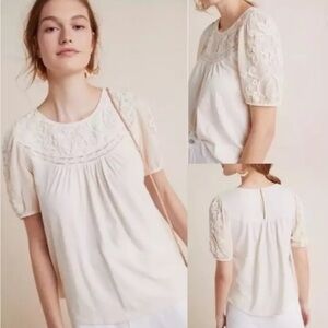 by ANTHROPOLOGIE Delilah Ruffled Embroidered Top in Ivory